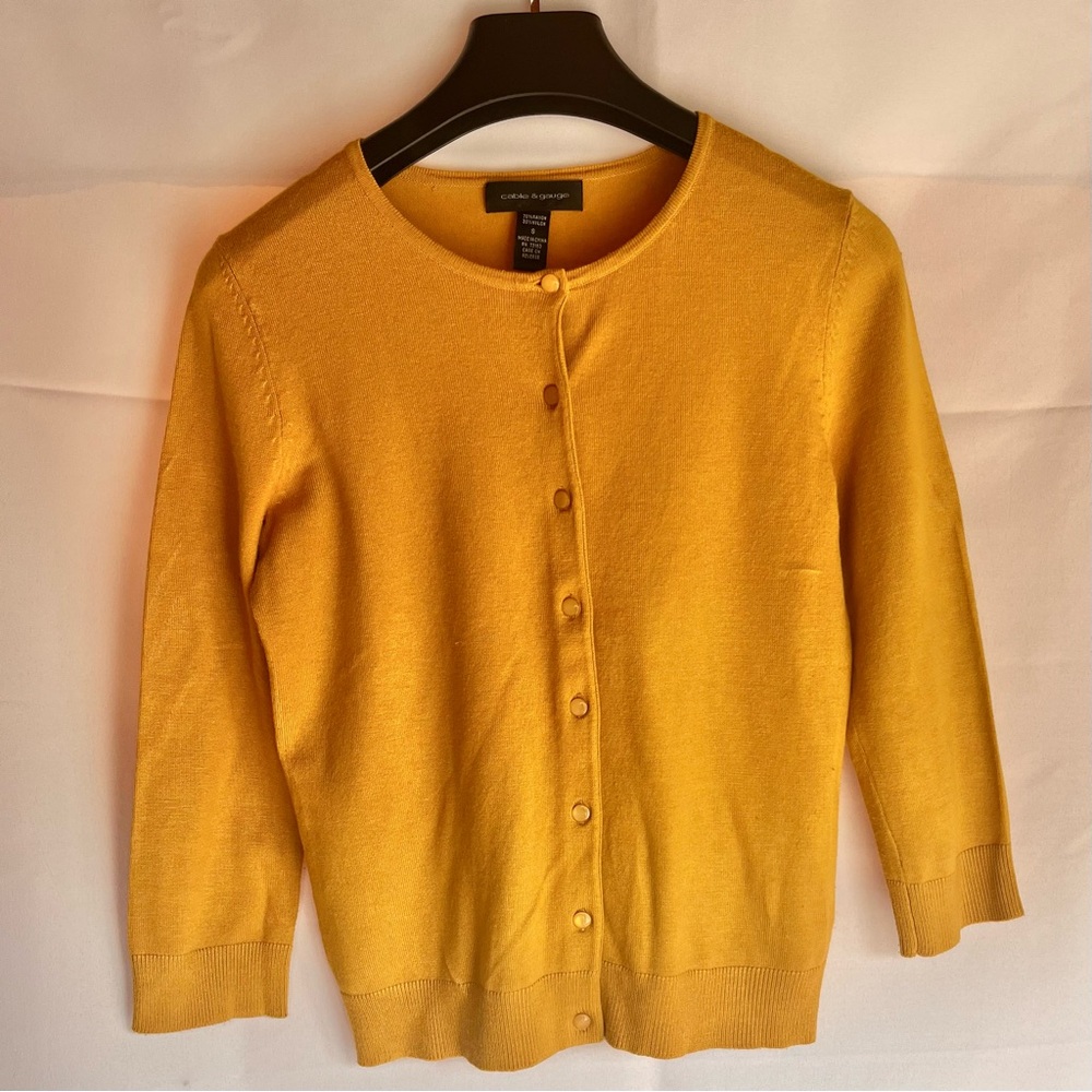 Women's Mustard Cardigan Sweater 3/4 Sleeve Size S